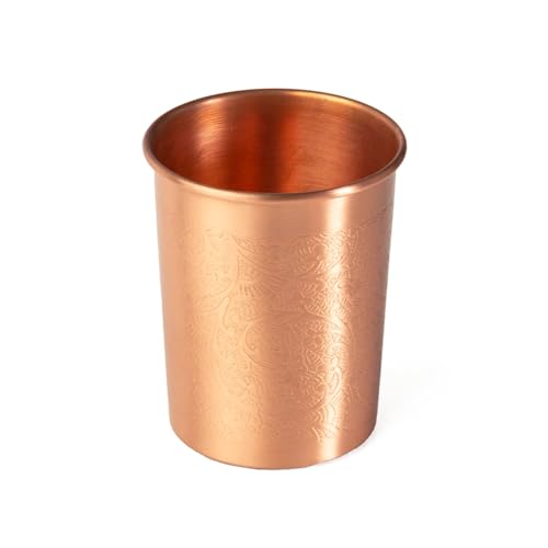 Bodhi Kupferbecher 2er Set | Ayurveda Trinkbecher aus reinem Kupfer | Trinkbecher mit 250 ml Volumen | Wasser Becher mit Design Veredelung | Langlebige Metallbecher | Ornaments von Bodhi