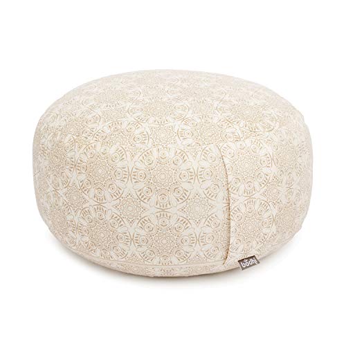 Bodhi Meditationskissen RONDO | Abnehmbarer Bezug aus 100% Baumwolle | Bio-Dinkelfüllung | Höhe 14-20 cm | Praktische Trageschlaufe | Maharaja Collection (Madurai/ecru) von Bodhi