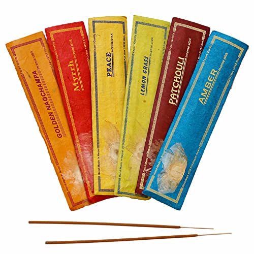 Himalayan Premium Räucherstäbchen Set 6x15 stück, Handgemacht in Nepal, Duftstäbchen Ohne Chemie, 100% natürlich & Bio von BODHI