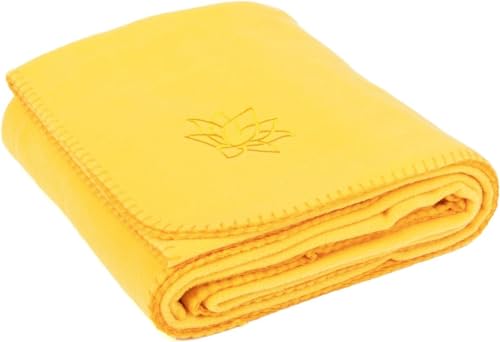 Bodhi Yogadecke ASANA Blanket | Weiche & Warme Kuscheldecke | Meditationsdecke für Shavasana | Tagesdecke aus Fleece mit Lotus-Stickerei | Sofa- & Überwurfdecke | 150 x 200 cm (Safran) von Bodhi