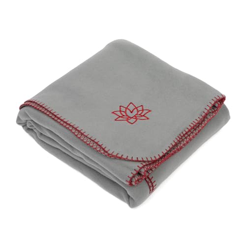 Bodhi Yogadecke ASANA Blanket | Weiche & Warme Kuscheldecke | Meditationsdecke für Shavasana | Tagesdecke aus Fleece mit Lotus-Stickerei | Sofa- & Überwurfdecke | 150 x 200 cm (Grau) von Bodhi