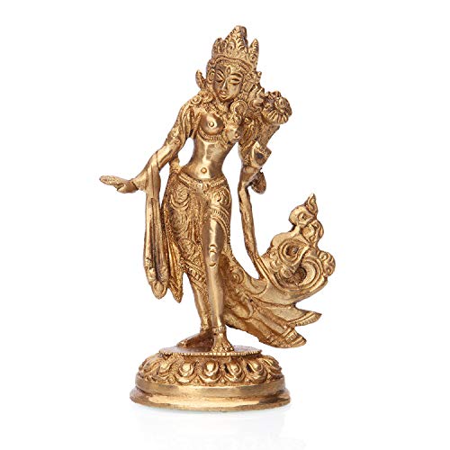 Bodhi Weiße Tara Statue stehend, goldgelb, Messing, ca. 13 cm von Bodhi
