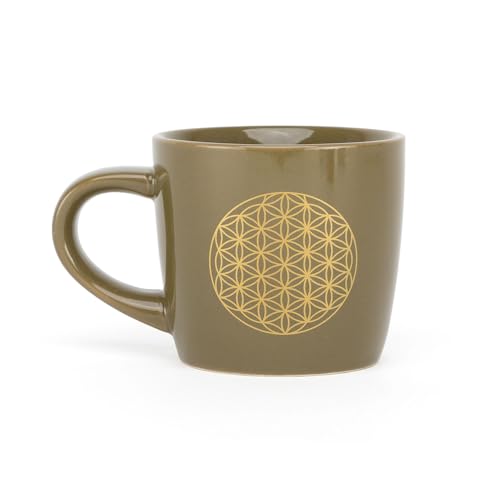 Bodhi YogiMug | Yoga Tasse | Keramiktasse Flower of Life | Keramik Becher (khaki) mit Blume des Lebens Print | nicht nur für Yoga-Fans | Kaffeetasse, Teetasse, Chai | Geschenk | 300 ml von Bodhi