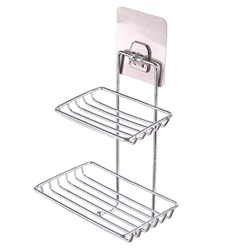 Bodhi200 0 doppelschichtige Seifenhalter mit Haken Küche Aufbewahrung Organizer Rack Badezimmer Seifenablage Kleber Magic Sticker Aufbewahrung Caddy Dusche Waschraum Organizer – Silber von Bodhi200