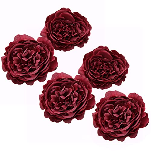 Bodhi2000 5Pcs Artificial Flower Heads Fake Flower Silk Peony Flower Heads Colorful Silk Peony Flower Heads Wedding Party Fake Flowers Photograph Props Wine Red von Bodhi2000