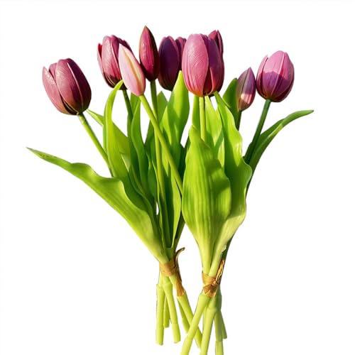 10pcs Multicolor Artificial Tulip Bundle with 6 Tulips and 4 Tulip Buds Real Touch for Wedding Home Party Restaurant (5pcs Purple and 5pcs Light Purple) von Bodosac