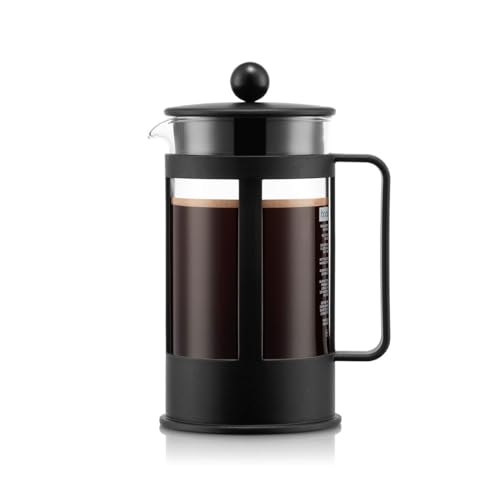 Bodum Kenya Kaffeebereiter - 1L / 8 Tassen - Manuelle French Press aus Borosilikatglas und Edelstahl - Spülmaschinenfest - Made in Portugal, Schwarz von Bodum