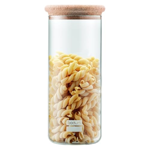 Bodum 8700-109-2 Yohki Vorratsdosen mit Korkdeckel, 2.5 L Vorratsdosen, Glas, Kork, Transparent, 12.3 x 12.3 x 28.49 cm von Bodum