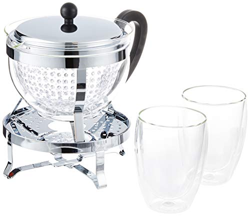 Bodum Chambord Set Teebereiter Rechaud 1,3 Liter Inlusive 2 Stück Doppelwand GläserPavina Teebereiter, 16.8 x 23.1 x 22.3 cm von Bodum