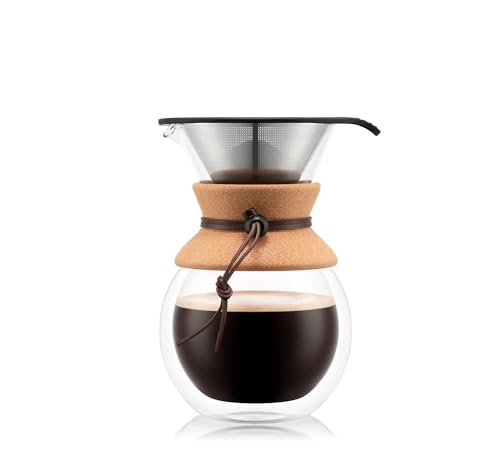 Bodum 11682-109 Double Wall Pour Over Kaffeemaschine mit Korkgriff, für 8 Tassen, Glas, Doppelwandiger Kork, 34 Ounce von Bodum