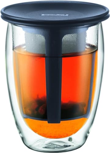 Bodum TEA FOR ONE Teeglas mit Kunststofffilter (Doppelwandig, Isoliert, 0,35 liters) schwarz von Bodum