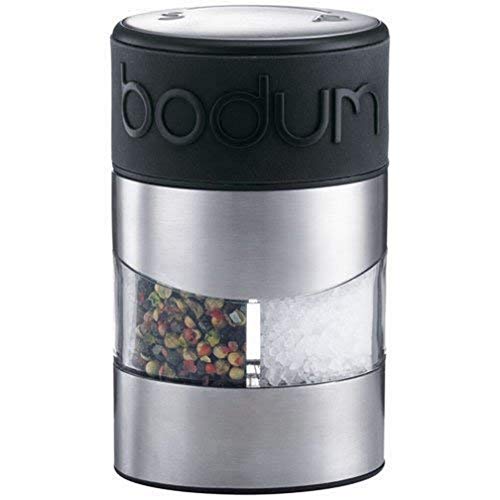 Bodum TWIN Salz- und Pfeffermühle (Einstellbares Keramikmahlwerk, Rutschfester Silikon-Griff, 12 cm) schwarz von Bodum