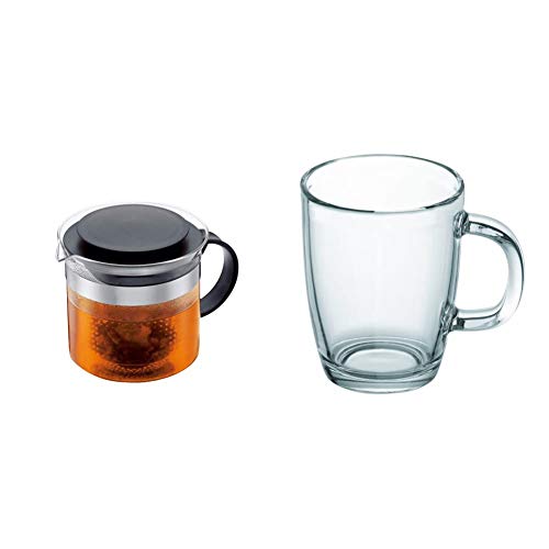 Bodum Teebereiter bistroNouveau (Kunststoff Teesieb, Hitzebeständiges Glas, 1,0 liters) schwarz & 11239-10B Bistro Tasse, 0.35 Liter von Bodum