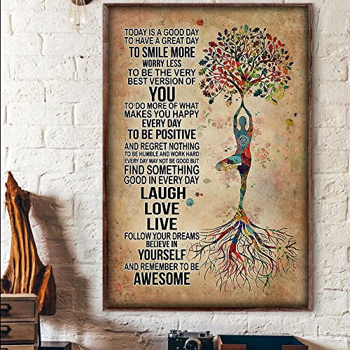 Geuuki Vintage Metall-Blechschild Today is A Good Day to Have A Great Day Yoga Laugh Love Live Namaste Yogi Poster Blechschild Poster Vintage Metallschilder für Bar, Musikclub, Männerhöhle, Zimmer von Bodyard