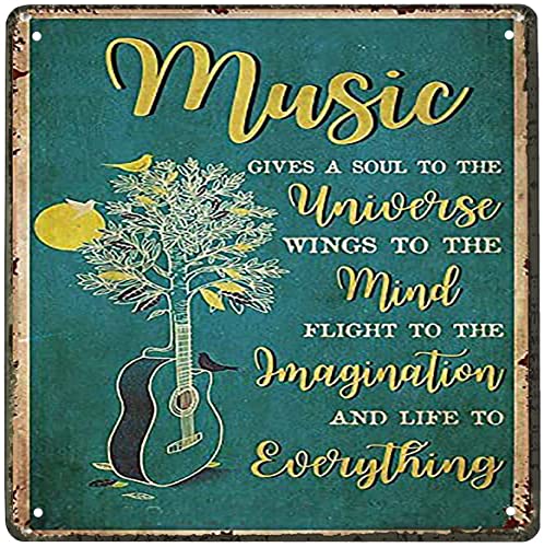 Lustiges Poster "Guitar Music Gives A Soul to The Universe Wings to The Mind", Kunstposter, Blechschild, Blechschild für Bauernhaus, Zuhause, Badezimmer, Garage, Schild, Männerhöhle, Vintage-Kunst von Bodyard