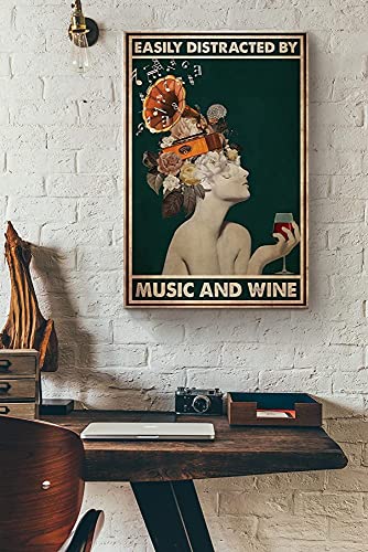 Metallplakette für Mädchen, Grammophon "Easily Distracted by Music and Wine", Retro-Metall-Blechschild, Vintage-Aluminiumschild für Heimdekoration, Zimmer, Metalldekoration, 14 x 20 cm Metallplakette für Mädchen, Grammophon "Easily Distracted by Music and Wine", Retro-Metall-Blechschild, Vintage-Aluminiumschild für Heimdekoration, Zimmer, Metalldekoration, 14 x 20 cm von Bodyard