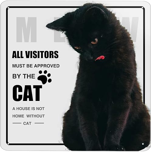 Metallplakette mit schwarzer Katze, Haustier, Metall-Blechschild, Aufschrift "All Visitors Must Be Approved Poster", BarTavernPubClub, Männerhöhle, Wanddekoration, 30,5 x 30,5 cm von Bodyard