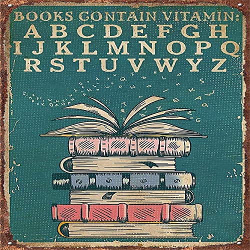 Vintage Metall-Blechschild Bücher enthalten Vitamin Lese-Wanddekoration Poster Blechschild Poster BarTavernPubClub Männerhöhle Wanddekoration 30,5 x 30,5 cm von Bodyard