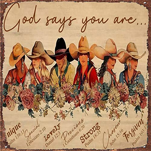 Vintage Metall-Blechschild Cowgirl God Says You Are Horizontales Poster Pferdeliebhaber Mädchen Vintage Kunstdruck BarTavernPubClub Männerhöhle Wanddekoration 30,5 x 30,5 cm von Bodyard
