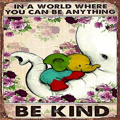 Vintage Metall-Blechschild Elefant Blume Poster in a World Where You Can Be Kind BarTavernPubClub Man Cave Wanddekoration 30,5 x 30,5 cm von Bodyard
