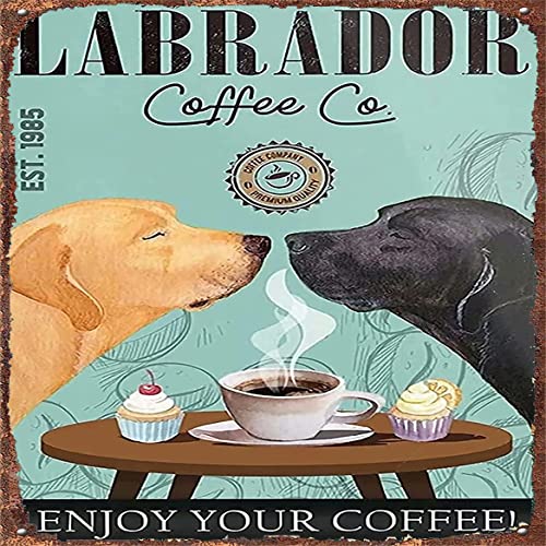Vintage Metall-Blechschild Hund Metallblech Labrador Coffee Co. Enjoy Your Coffee Metallposter BarTavernPubClub Man Cave Wanddekoration 30,5 x 30,5 cm von Bodyard