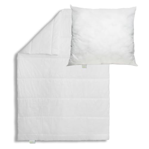 Bodyprotect Bettwaren Set, Ganzjahresdecke 155 x 220 cm + Kopfkissen 80 x 80 cm, Bettdecke Ecoline, medium Steppdecke, waschbar, Made in EU, Allergiker geeignet, weiß von Bodyprotect