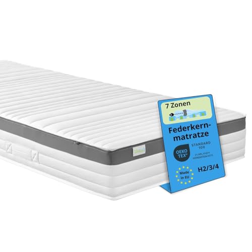 Bodyprotect Taschenfederkernmatratze 90x200 cm, orthopädische Matratze Härtegrad H2, Öko-Tex, ergonomische 7 Zonen Federkernmatratze, Höhe 21, Made in EU von Bodyprotect