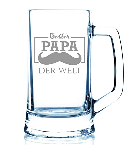 Bierglas mit Gravur Bester Papa der Welt | Bierkrug mit Henkel für Vatertag | 0,5l Volumen | Bierseidel als Vatertagsgeschenk von Böckling