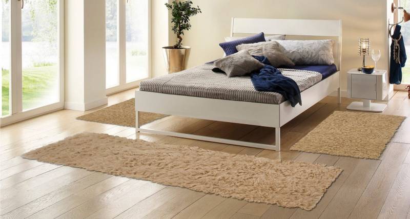 Bettumrandung Flokati 1500 g Böing Carpet, Höhe 60 mm, (3-tlg), Bettvorleger, Läufer-Set, Uni-Farben, reine Wolle, handgewebt von Böing Carpet