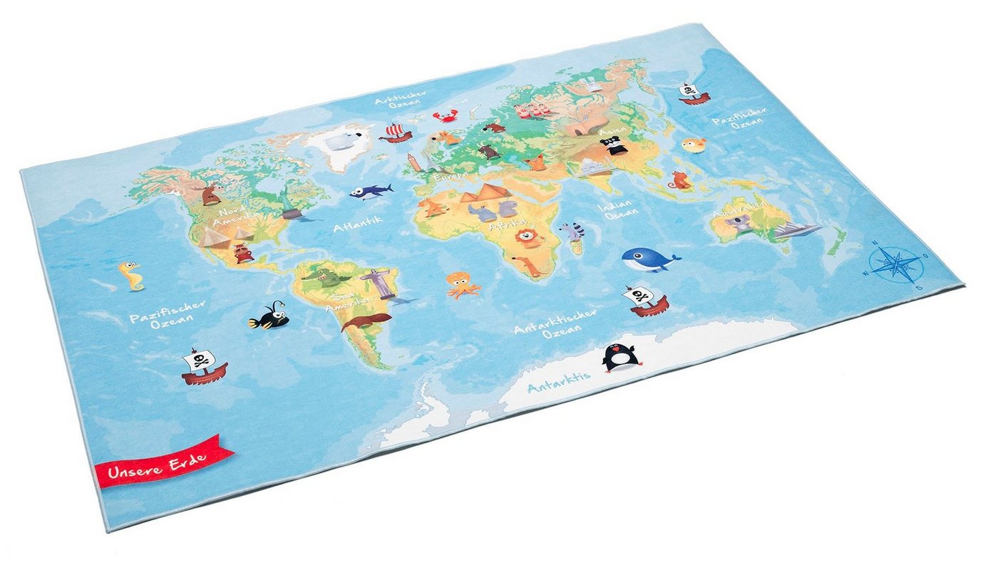 Kinderteppich Weltkarte, Böing Carpet, rechteckig, Höhe: 4 mm, bedruckt, waschbar, Kinderzimmer von Böing Carpet