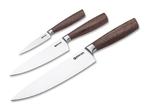 Böker Manufaktur Solingen Core Messertrio mit Geschirrtuch Kochmesser Set 3-teilig X50CrMoV15/Walnussholz Braun, 130791SET von Böker Manufaktur Solingen