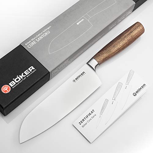 BÖKER SOLINGEN® Core geschmiedetes Santoku Messer 17 cm mit Holzgriff - extrem scharfes Solingen Profi Küchen-Messer in edler Geschenkbox von Böker