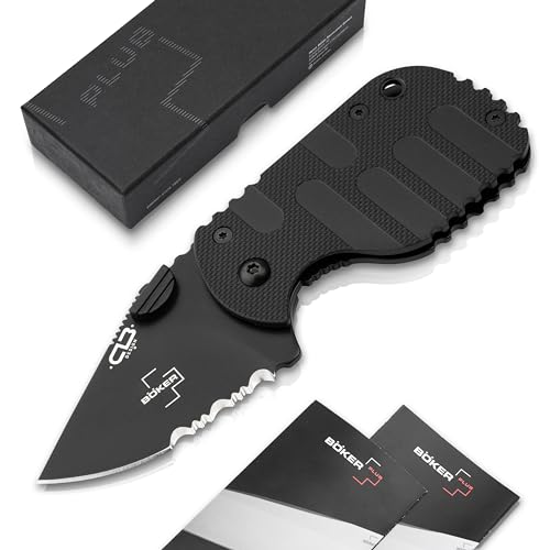 BÖKER PLUS® Subcom 2.0 All Black - Mini Einhand Klapp-Messer mit Zytel Griff - kleines 1 Hand Paket-Messer mit Framelock - Mini D2 Taschen-Messer mit Daumen-Pin Karton-Schneider mit 5,8 cm Klinge von Böker Plus