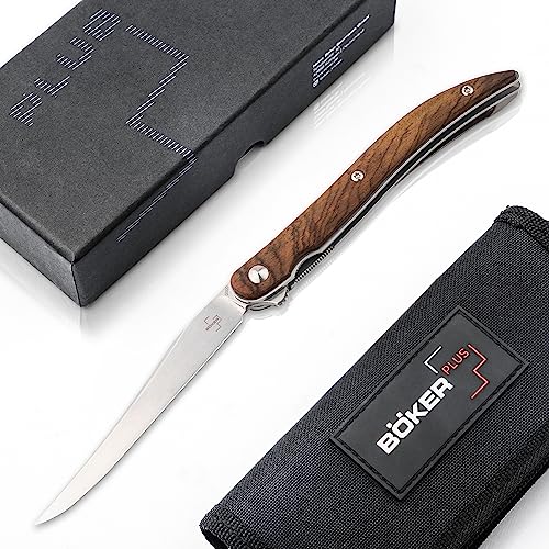 BÖKER PLUS® Texas Tooth Pick Flipper Coco Knife - sehr leichtes & dünnes Taschenmesser mit Cocobolo-Holz Griff - Einhand Klappmesser mit schmaler D2 Klinge von BÖKER PLUS