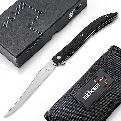 Böker Plus® Texas Tooth Pick Flipper G10 Knife - Klappmesser mit dünner & langer VG-10 Flipper Klinge - Einhandmesser mit Clip & G10 Griff - Linerlock Taschenmesser mit schmaler D2 Klinge von Böker Plus