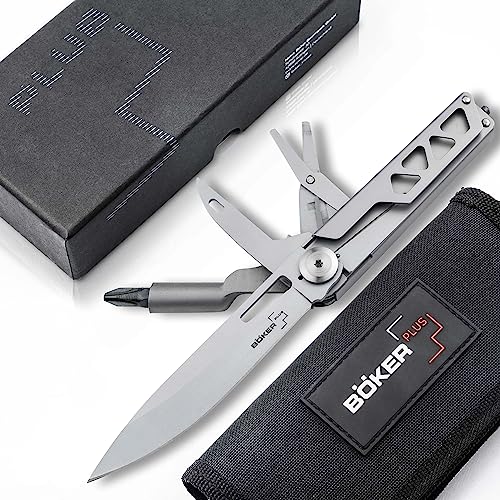 BÖKER PLUS® Specialist Half Tool - Outdoor Edelstahl Multi-Tool Messer mit Schere - Multfunktions Taschenmesser mit Bithalter & Schraubendreher - Multifunktions-Werkzeug mit Glasbrecher & Stech-Ahle von BÖKER PLUS