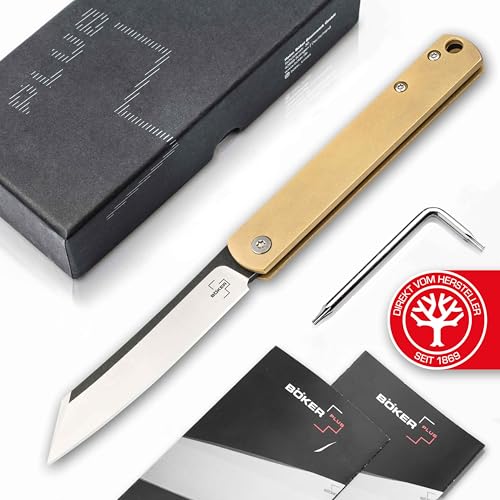 Böker Plus® Zenshin Taschenmesser - Reverse Tanto Klappmesser im Higonokami Stil - Taschenmesser im Japan Design - EDC Vollmetal Messer in Geschenk-Box (Zenshin Messing) von Böker Plus