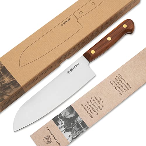 BÖKER SOLINGEN® Cottage-Craft - handgefertigtes Santoku-Messer - Küchenmesser aus Solinger Manufaktur - scharfes Kochmesser in elder Geschenkbox, Braun, 29 von Böker