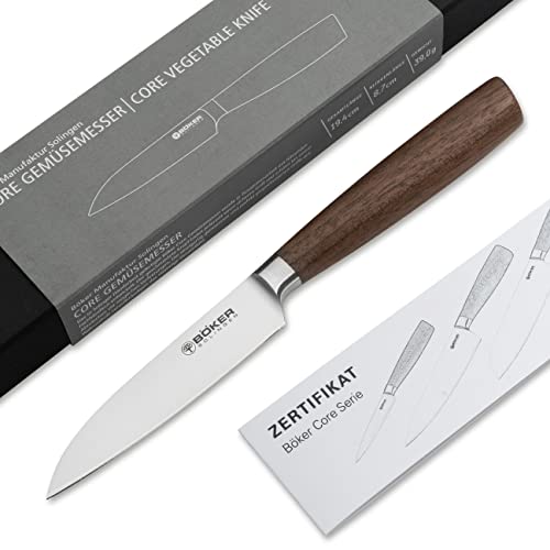 BÖKER SOLINGEN® Core Profi Gemüsemesser extrem scharf mit Holzgriff rostfrei - Premium Obstmesser mit gerader Edelstahl-Klinge 9 cm in Geschenk-Box von Böker