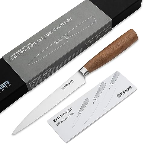 BÖKER SOLINGEN® Core Tomatenmesser mit Holzgriff - scharfes Gemüsemesser für Tomaten rostfrei - Edelstahl Wellenschliff-Messer - in Geschenk-Box von Böker