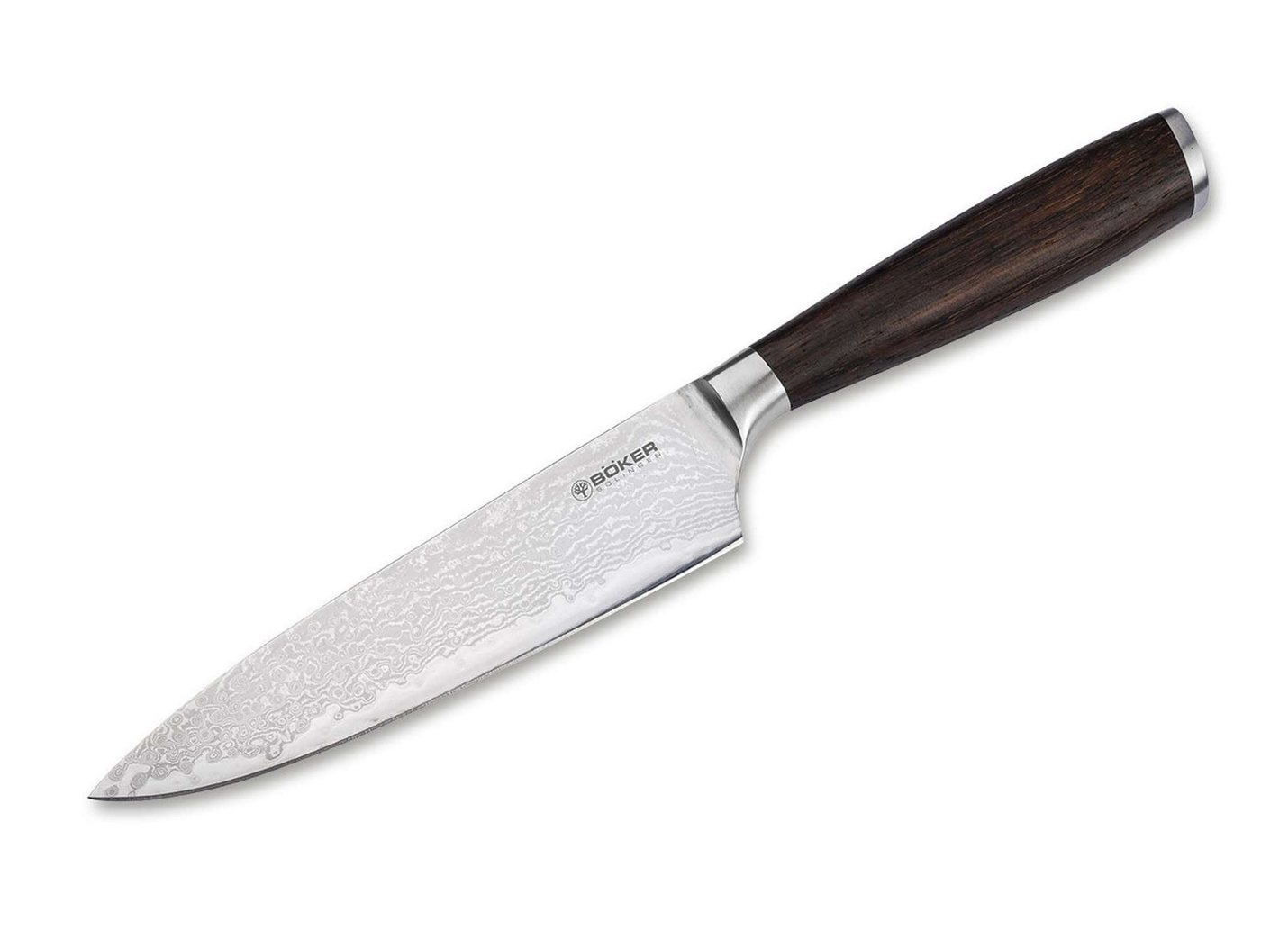 Böker Allzweckmesser Meisterklinge Damast Kochmesser Klein 14,5 cm, Räuchereichenholzgriff von Böker