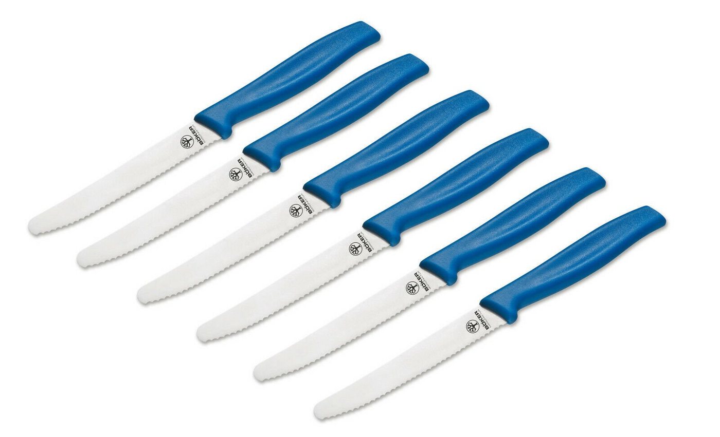 Böker Brötchenmesser Brötchenmesser Tomatenmesser Blau Set 6 Stück, Wellenschliff von Böker