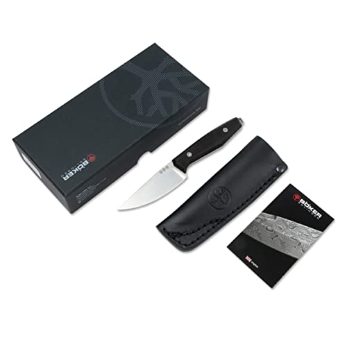 Böker SOLINGEN® Daily Knives AK1 Droppoint - feststehendes EDC Taschen-Messer mit Leder-Scheide & Ulti-Clip - Pfadfinder Fahrten-Messer mit RWL 34 Klinge - edles Messer mit Holz-Griff 42a konform von Böker