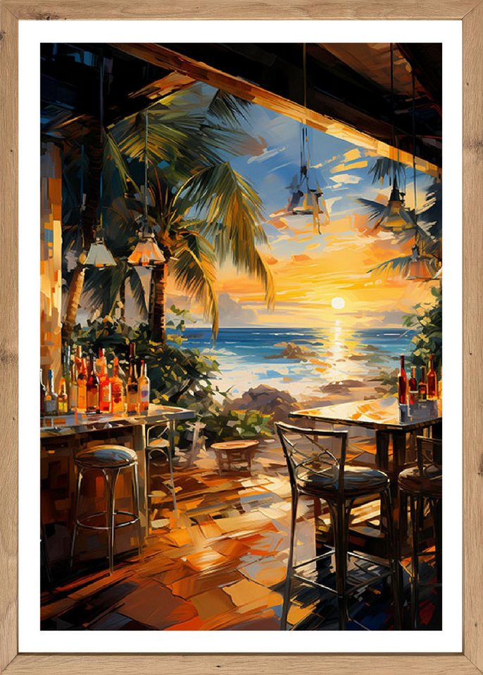 Bönninghoff Bild mit Rahmen, Abstrakt, Abstrakte, Bar & Lounges, Cocktail, Getränke, Palmen, Sonnenuntergang, Strand, Strandbilder (1 St) von Bönninghoff