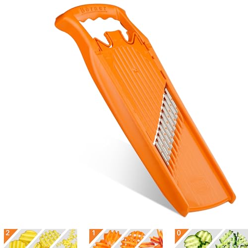 Börner Welle-Waffel PowerLine Gemüsehobel (Orange) • Gemüseschneider für Wellen- & Waffelschnitt • Wellenschneider Gemüse • Hobel für Gitterkartoffeln & Pommes • Kartoffelhobel Welle von Börner
