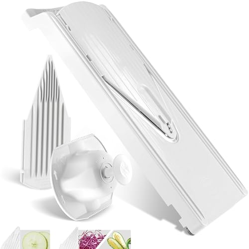 Börner Gemüsehobel V3 (Basis Set) • V-Hobel für Scheiben in 3 Schnittstärken • Verstellbarer Küchenhobel für Gemüse & Obst • Hobel mit Gummifüßen & Edelstahl V-Klinge • Farbe: Weiß von Börner
