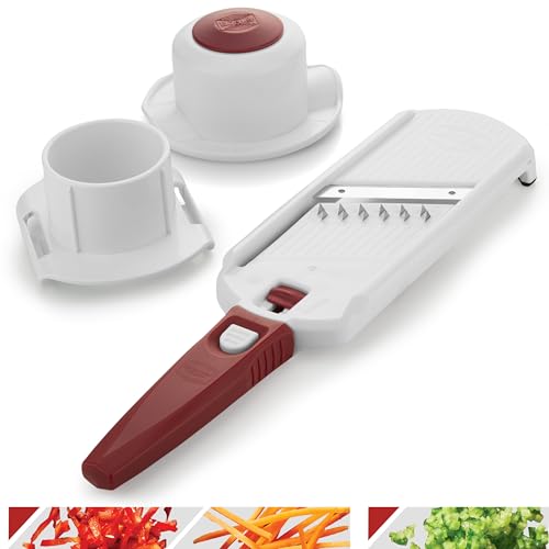 Börner Multi Dicer & Julienne Gemüseschneider • Gemüsehobel mit 2 Schnittarten • Julienne Schneider für Würfel & Streifen • Für Obst & Gemüse • Küchenhobel Set • Farbe: Weiß von Börner