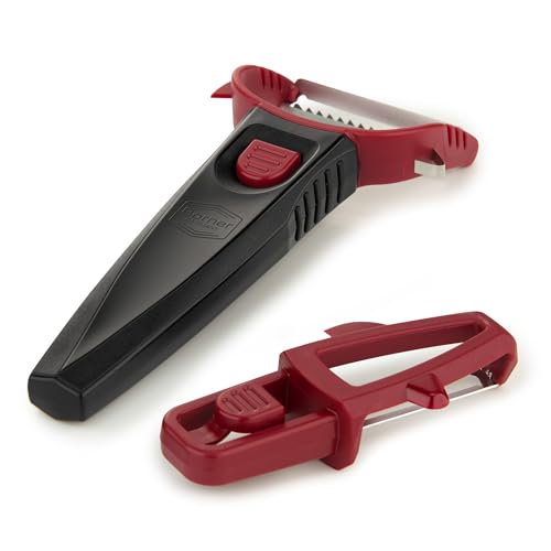 Börner Multi Peeler (3-in-1) • Julienne Schneider, Kartoffelschäler, Y-Schäler in Einem • Multifunktionaler Gemüseschäler • Schäler für schälen, schneiden, garnieren • Farbe: Rot von Börner