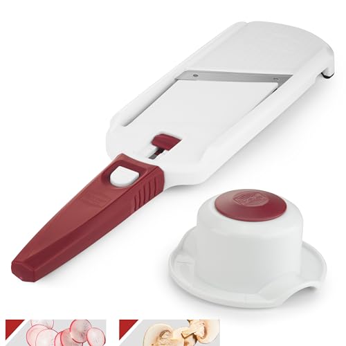 Börner Multi Slicer Set (Gemüseschneider + Fruchthalter) • Gemüsehobel für Scheiben in 2 Schnittstärken • Scheibenschneider für Obst & Gemüse • Kompakter Küchenhobel • Farbe: Weiß von Börner