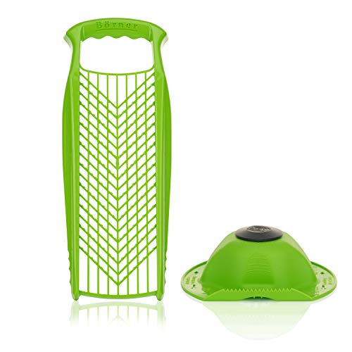 Börner Reibe PowerLine + Fruchthalter (2er Set) • Raspel grob & fein • Küchenreibe für Gemüse, Obst, Käse & Schokolade • Multi Gemüsereibe, Gemüsehobel, Käsereibe • Farbe: Grün von Börner